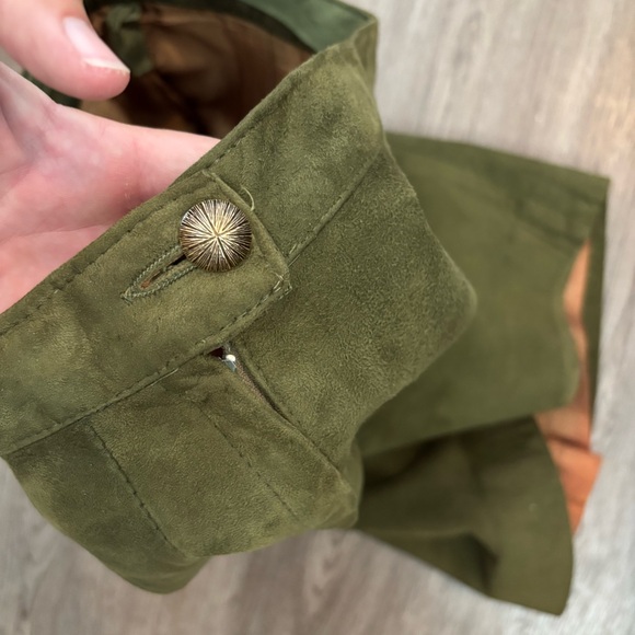 VTG No Label or Tags Olive Green Suede Leather Pencil Skirt - Picture 6 of 12